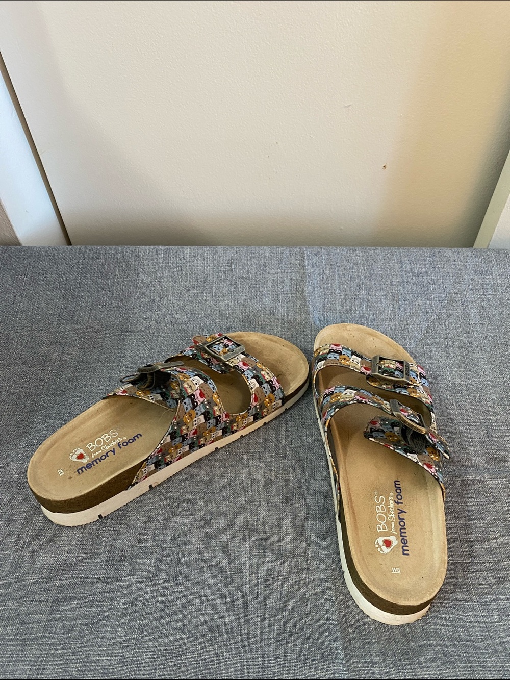 BOBS from Skechers Multicolor Cat Print Double-Buckle Slide Sandals